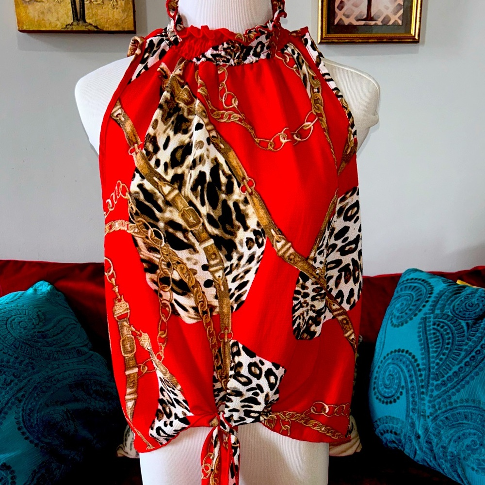 Fun Red Animal Print Top Size L!